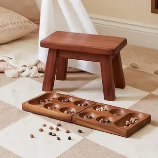 Illustration : Jeu d’awalé (mancala) en bois, plateau pliable