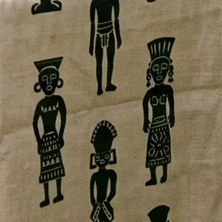 Illustration : Chemin de table en lin à totems africains, 33 × 183 cm