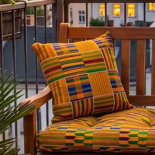Illustration : Housses de coussin à imprimé kente rouge, vert et jaune, 60 × 60 cm, lot de 2