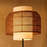 Illustration : Lampadaire bohème en rotin, double abat-jour, 173 cm