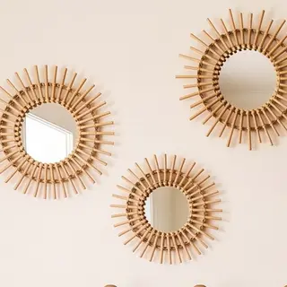 Illustration : Miroirs soleil en rotin, 28 cm, lot de 3