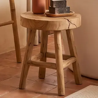 Illustration : Tabouret en teck massif, 46 cm
